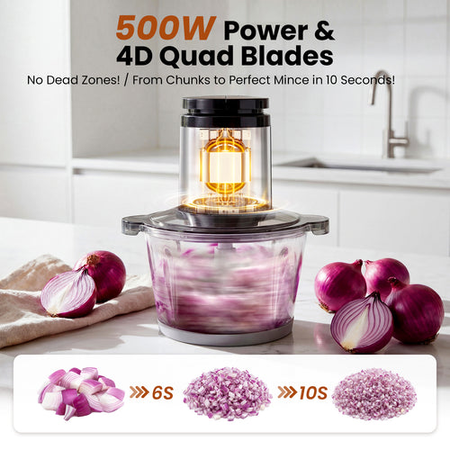 Food Processor with Dual Bowls, 2-Speed Food Chopper & Meat Grinder