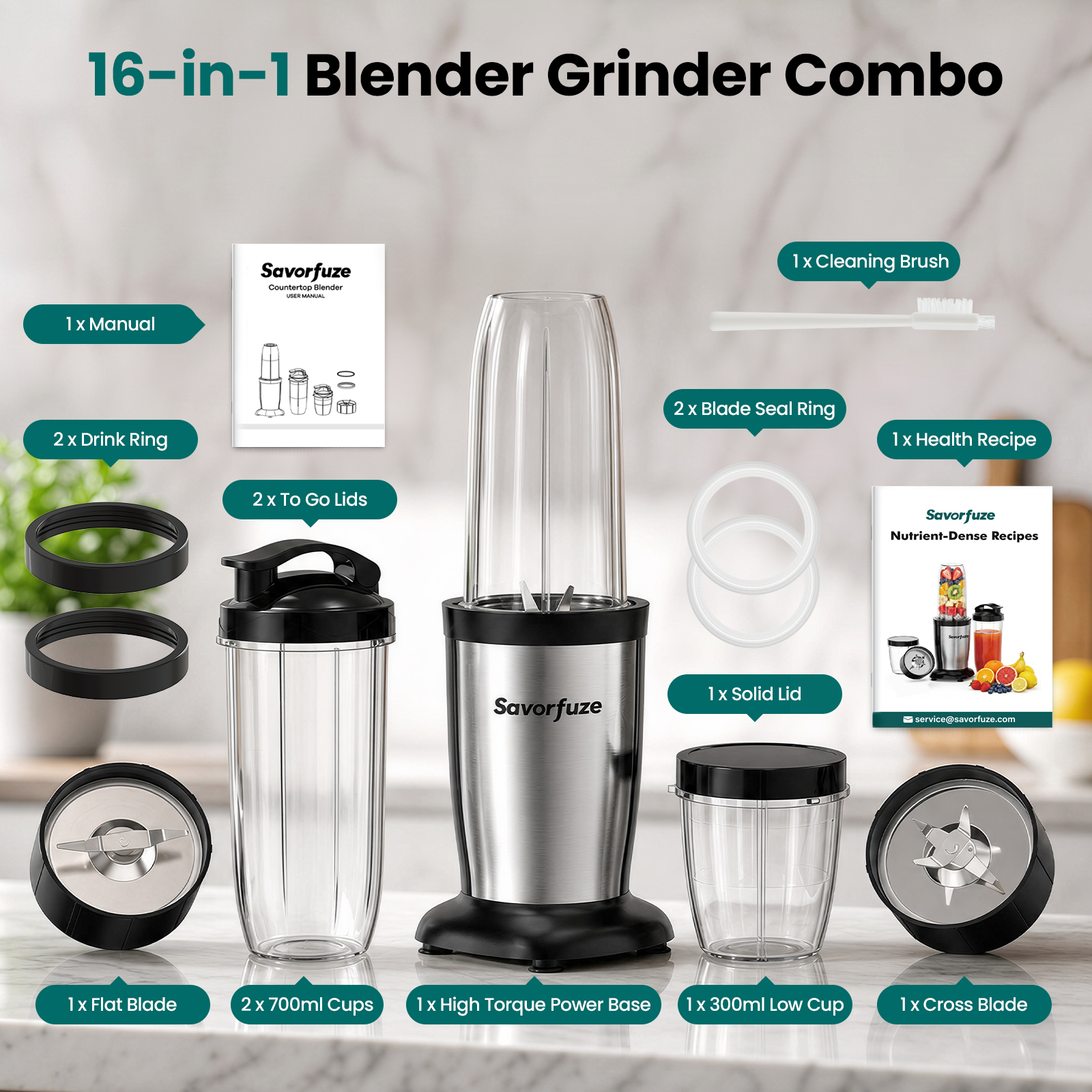 900W Smoothie Blender with Grinder Combo, Personal Blender for Smoothies and Shakes, BPA-Free Single Serve Smoothie Maker with 2x24oz To-Go Cup & 10oz Grinding Cup, Blend for Protein Shakes & Spices