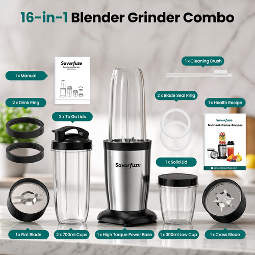 900W Smoothie Blender with Grinder Combo, Personal Blender for Smoothies and Shakes, BPA-Free Single Serve Smoothie Maker with 2x24oz To-Go Cup & 10oz Grinding Cup, Blend for Protein Shakes & Spices
