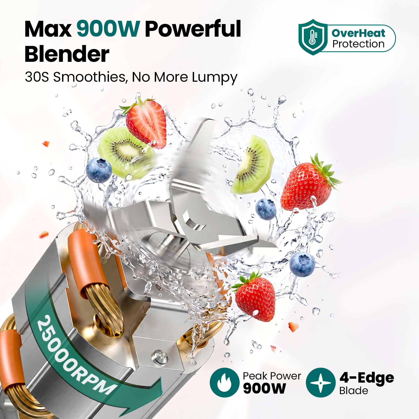 900W Smoothie Blender with Grinder Combo, Personal Blender for Smoothies and Shakes, BPA-Free Single Serve Smoothie Maker with 2x24oz To-Go Cup & 10oz Grinding Cup, Blend for Protein Shakes & Spices