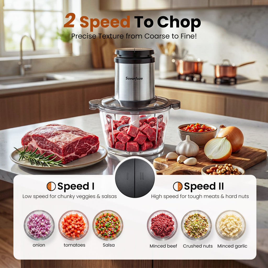 Food Processor with Dual Bowls, 2-Speed Food Chopper & Meat Grinder