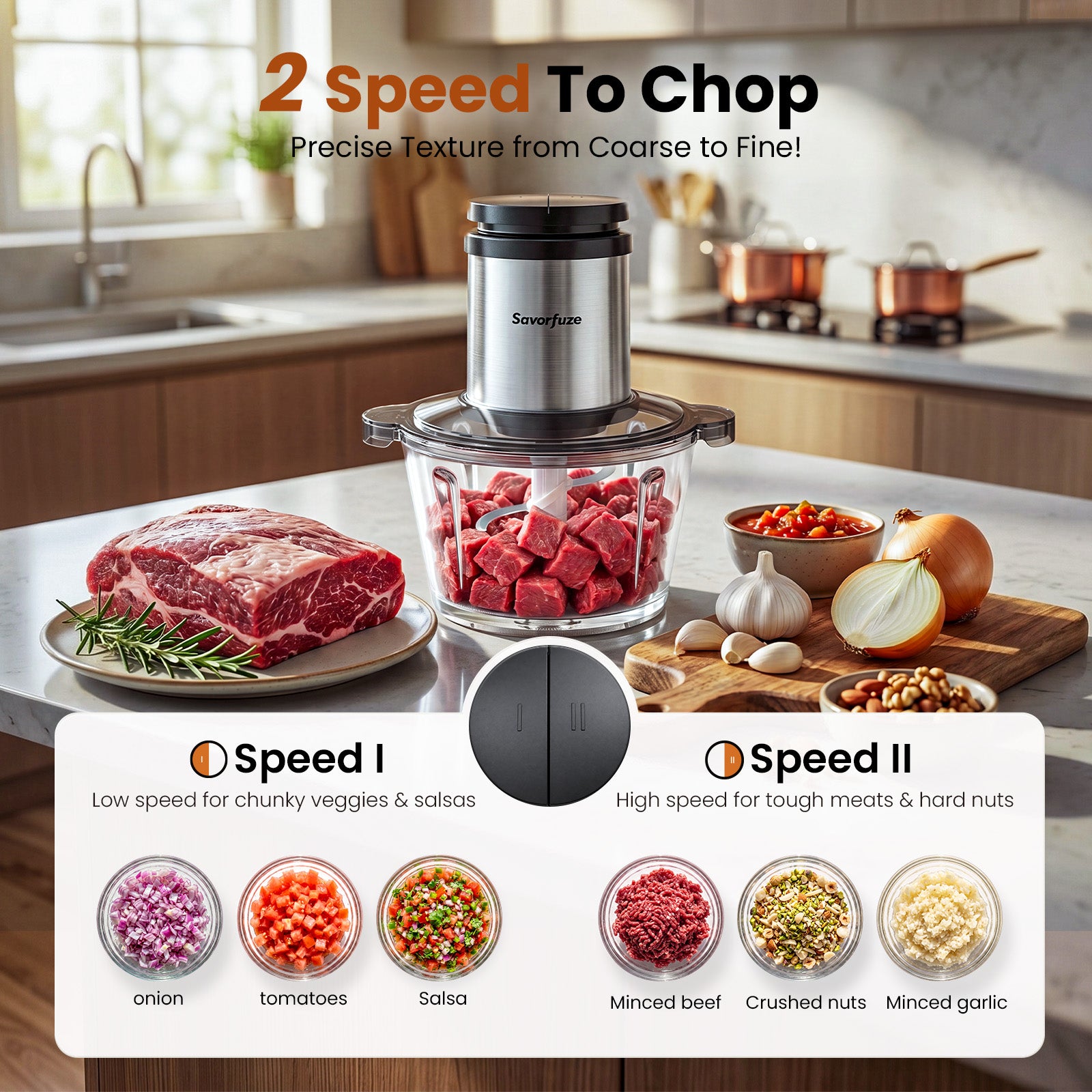 Food Processor with Dual Bowls, 2-Speed Food Chopper & Meat Grinder
