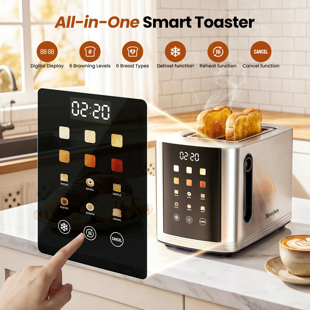 Savorfuze Smart 2 Slice Toaster Stainless Steel Toaster with Touchscreen