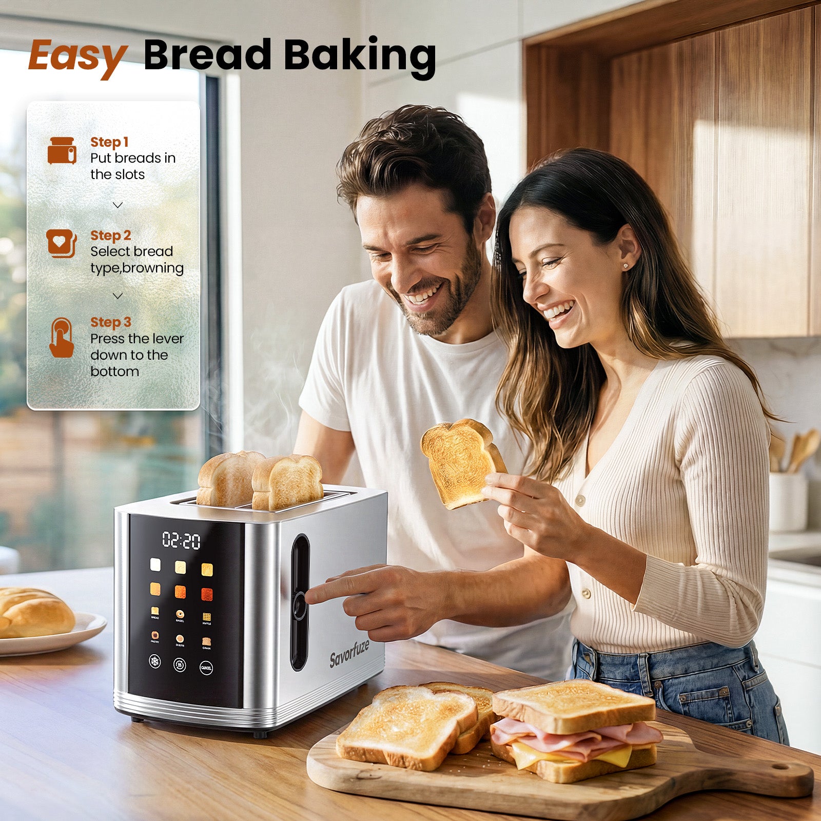 Savorfuze Smart 2 Slice Toaster Stainless Steel Toaster with Touchscreen