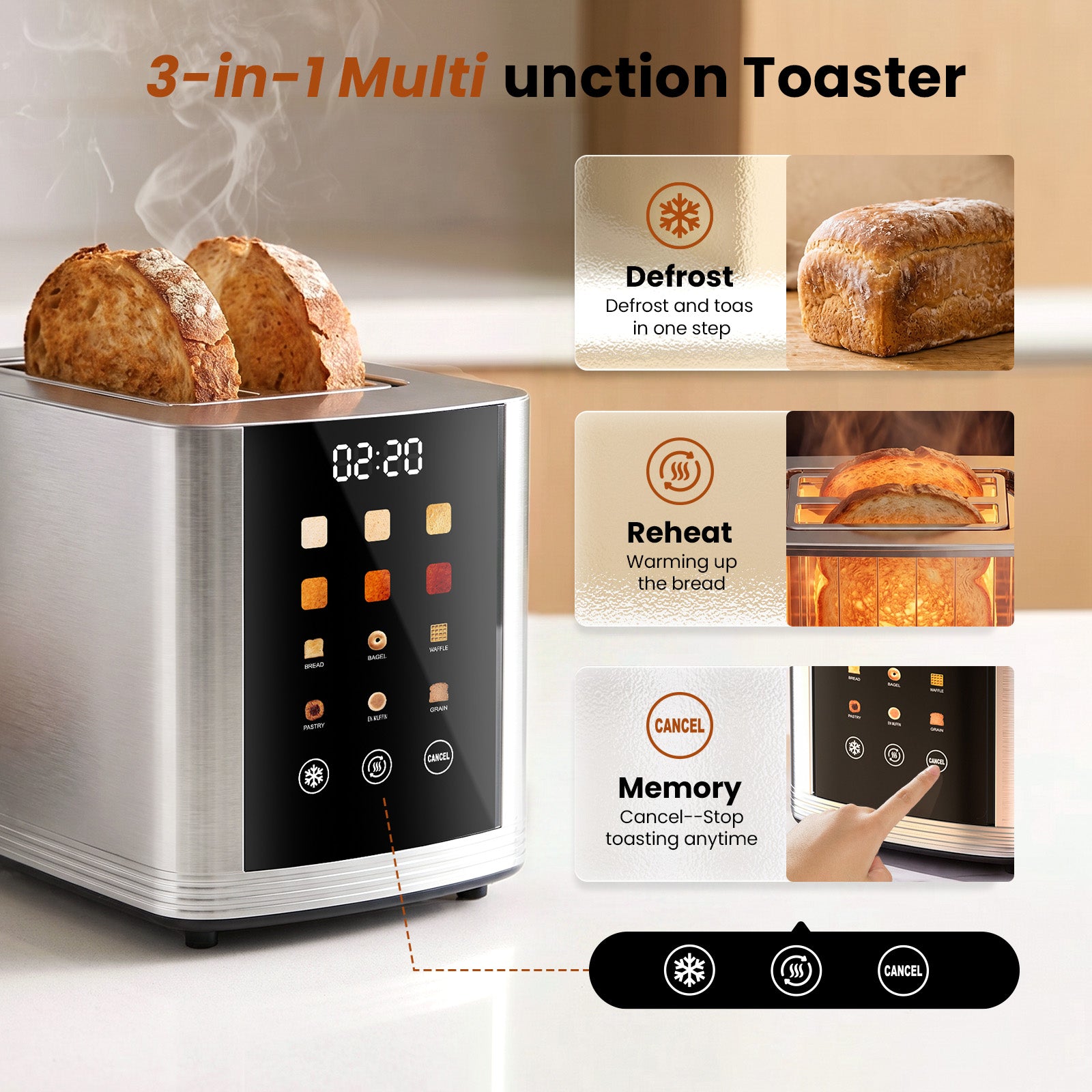Savorfuze Smart 2 Slice Toaster Stainless Steel Toaster with Touchscreen
